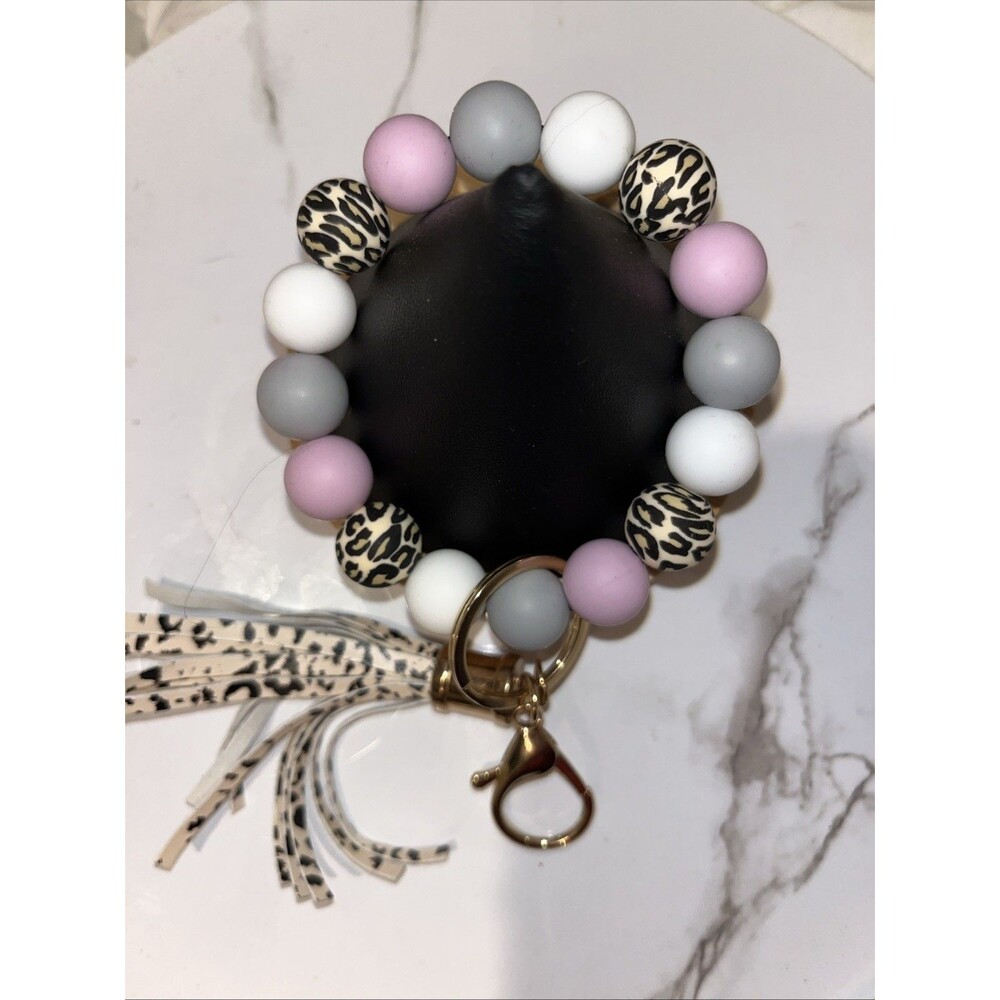 Silicone Beaded Wristlet Keychain Bracelet Tassel Key Ring Holder